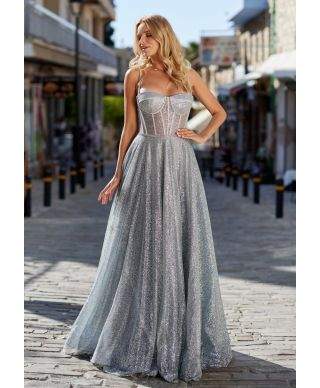 Vestito elegante da cerimonia - Scollo a cuore - Tessuto glitterato