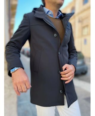Trencz z kapturem,  czarny - Jesień Zima - Made in Italy