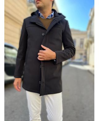Trencz z kapturem,  czarny - Jesień Zima - Made in Italy