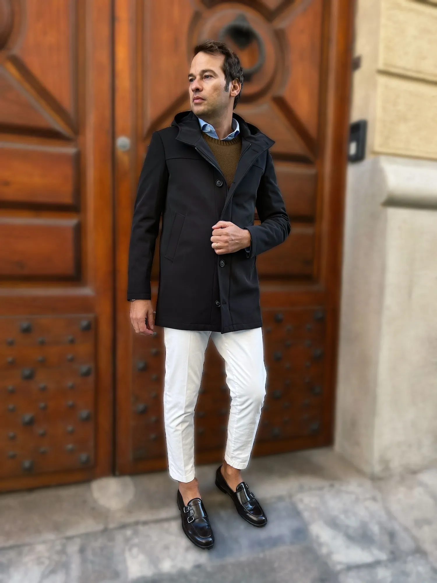 Trencz z kapturem,  czarny - Jesień Zima - Made in Italy