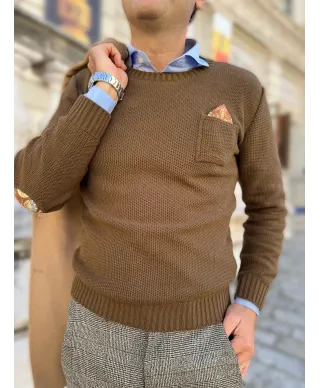 Maglia uomo marrone, con toppe - made in Italy