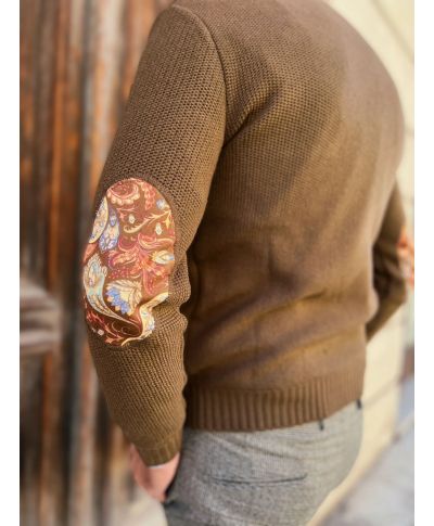 Maglia uomo marrone, con toppe - made in Italy