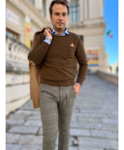 Maglia uomo marrone, con toppe - made in Italy