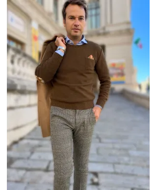 Maglia uomo marrone, con toppe - made in Italy