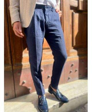 Pantaloni uomo blu, puro lino - Paul Miranda