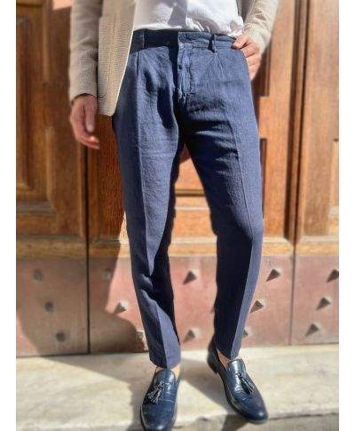Pantaloni uomo blu, puro lino - Paul Miranda