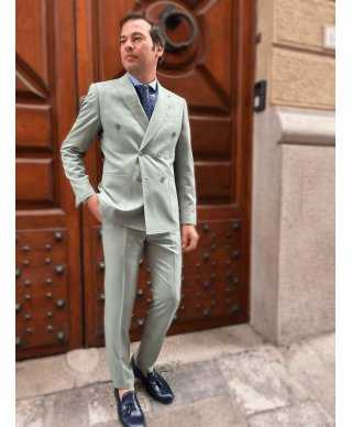 Elegancki garnitur męski - dwurzędowy - Pistacjowa zieleń