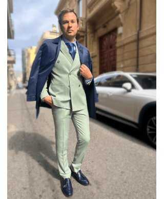Elegancki garnitur męski - dwurzędowy - Pistacjowa zieleń