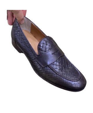 Buty męskie, skórzane – Niebieskie - Penny Loafers - Made in Italy