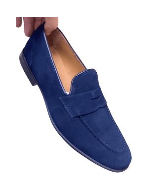 Buty męskie, skórzane – zamszowe - Niebieskie - Made in Italy