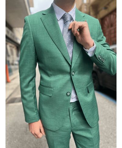 Elegancki garnitur męski – Jednorzędowy -  Zielony