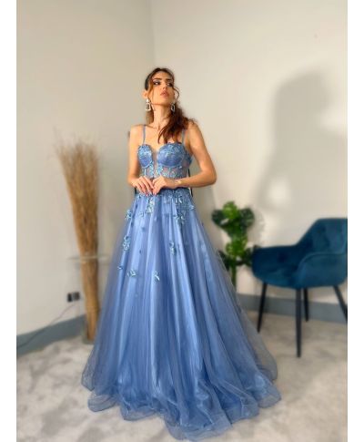 Vestito da cerimonia azzurro - Scollatura a cuore