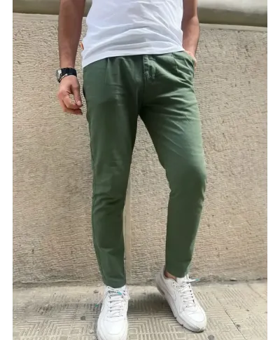 Pantaloni di lino, verde militare - Key Jey