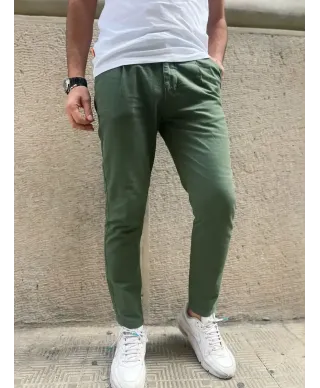 Pantaloni di lino, verde militare - Key Jey