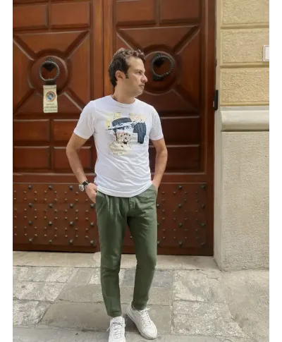 Pantaloni di lino, verde militare - Key Jey