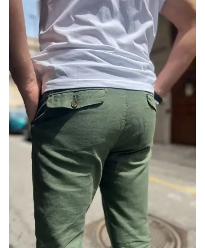 Pantaloni di lino, verde militare - Key Jey