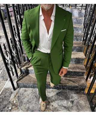 Abito uomo particolare, verde bottiglia - Giacca con rever ampio - Pantaloni vita alta